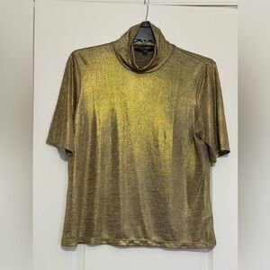 Lauren Ralph Lauren Shirt Womens XL Gold Metallic Top Shimmer Black Label